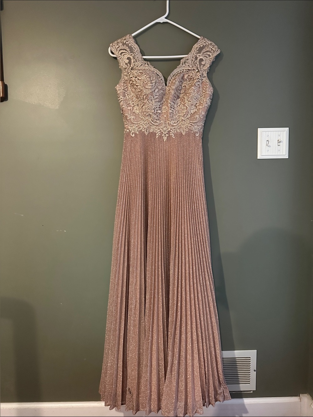 Azazie Elegant Blush Lace Bodice Pleated Evening Dress